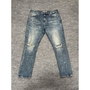 PacSun Slim Taper Jeans Mens 32x30 Blue Distressed Paint Splatter Denim Pants